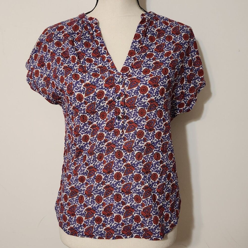 Xirena Cotton paisley purple and red Floral Summer Top Sz XS Boho Resort Beach